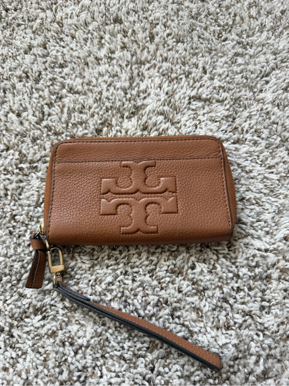 Tory Burch Leather Zip Card Case Wallet - Tan